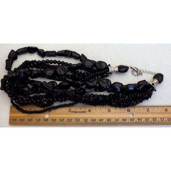 17 inch, Vintage Black Beads Gothic Multi Strand Necklace - T23 - Picture 3 of 3